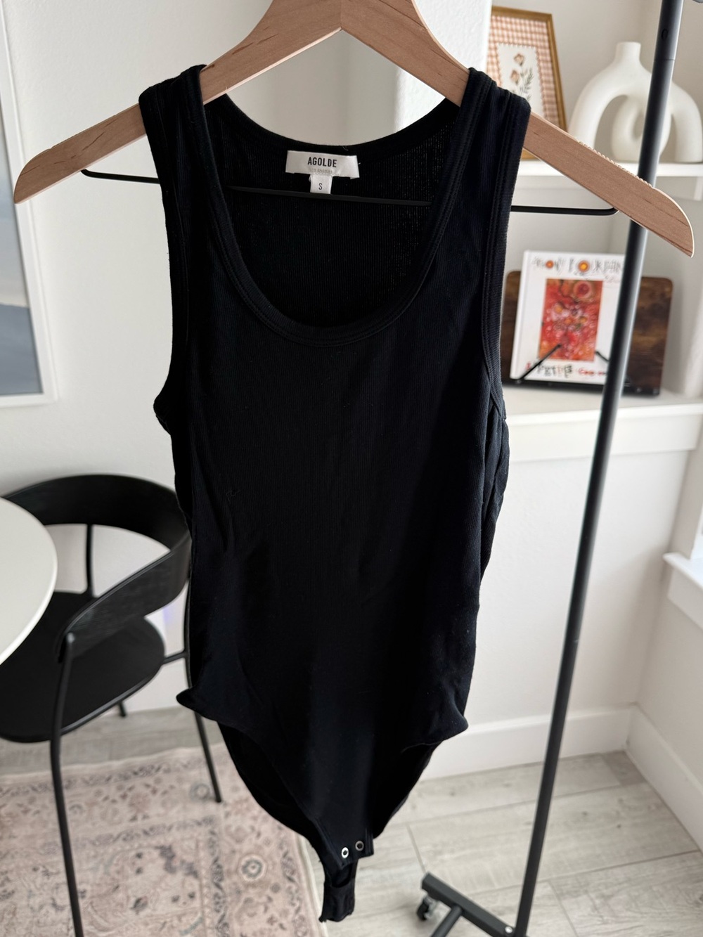 AGOLDE Black Ribbed Scoop Neck Bodysuit